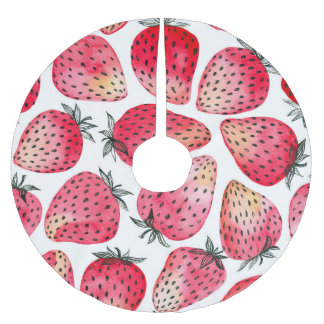 Wasserfarbene Erdbeeren Muster. Polyester Weihnachtsbaumdecke