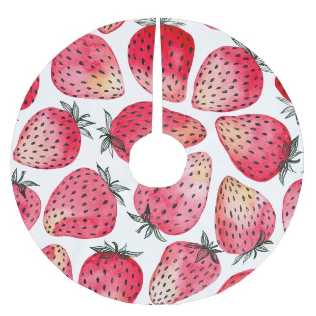 Wasserfarbene Erdbeeren Muster. Polyester Weihnachtsbaumdecke (Vorderseite)