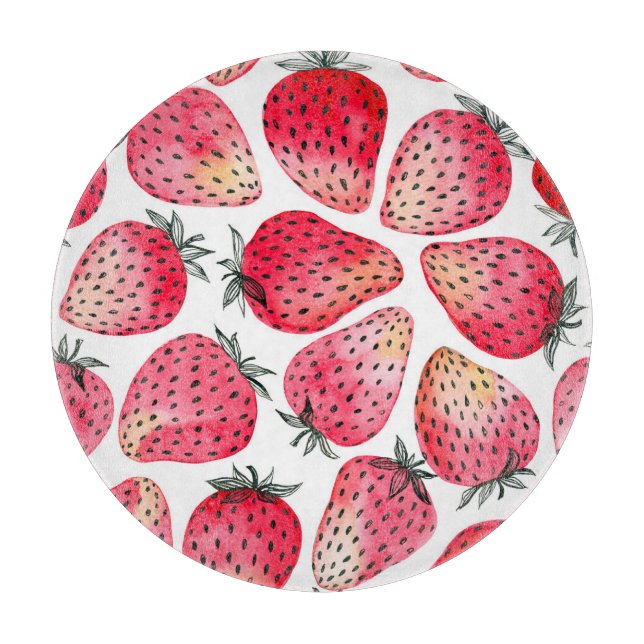 Wasserfarbene Erdbeeren Muster. Schneidebrett (Vorderseite)