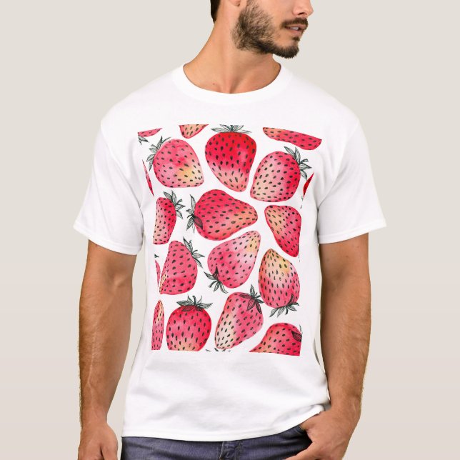 Wasserfarbene Erdbeeren Muster. T-Shirt (Vorderseite)