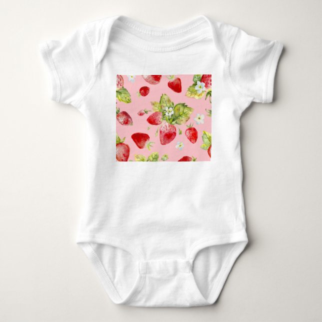 Wasserfarbene Erdbeeren, nahtlos, fruchtig. Baby Strampler (Vorderseite)