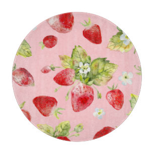 Wasserfarbene Erdbeeren, nahtlos, fruchtig. Schneidebrett