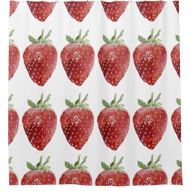 Wasserfarbene Erdbeeren: nahtloses Muster Duschvorhang (Vorderseite)