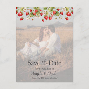 Wasserfarbene Erdbeeren Save the Date Foto Postkarte
