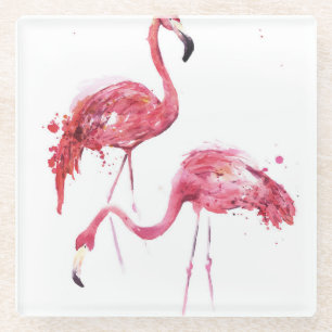 Wasserfarbene Flamingos, elegantes Design. Glasuntersetzer