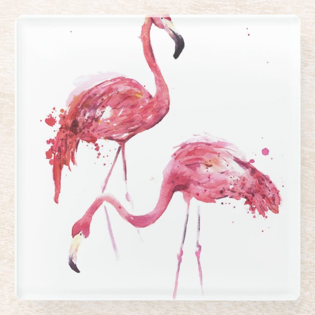 Wasserfarbene Flamingos, elegantes Design. Glasuntersetzer (Vorderseite)