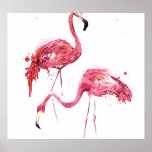 Wasserfarbene Flamingos, elegantes Design. Poster