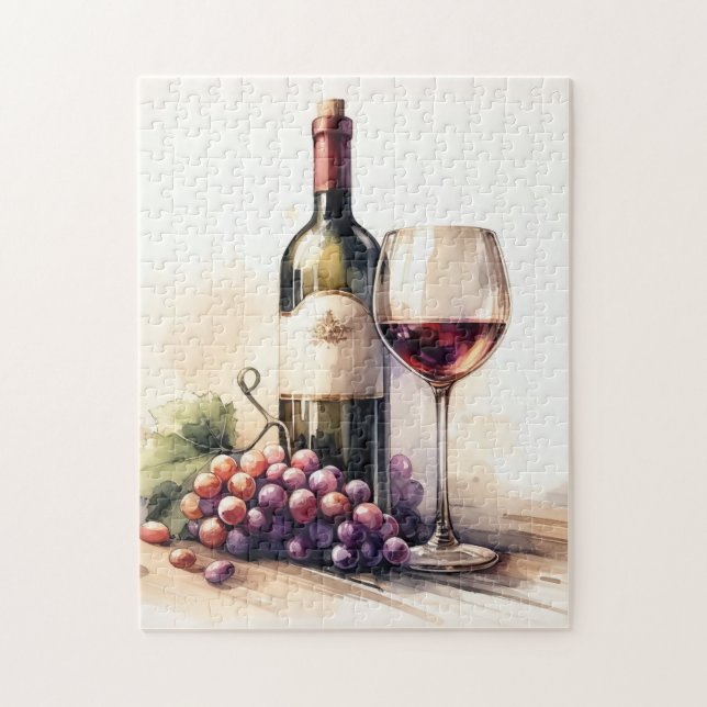 Wasserfarbene Flasche und Trauben (Vertikal)
