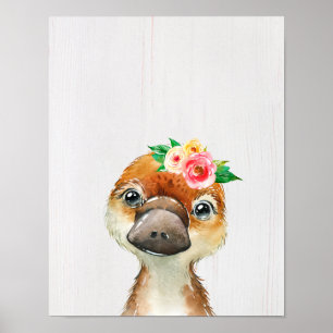 Wasserfarbene florale Baby-Schnabeltier australisc Poster