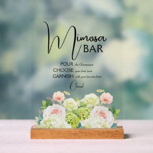 Wasserfarbene Florale Brautparty Mimosa-Bar Acrylschild