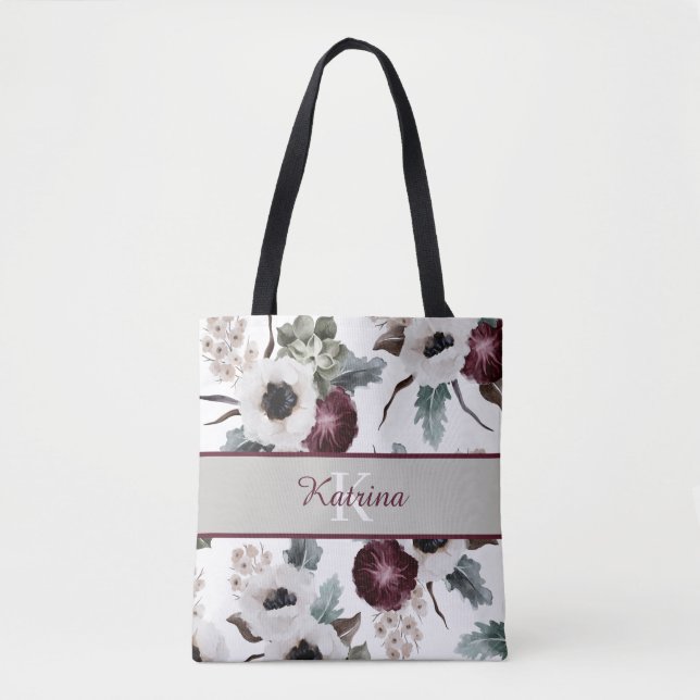 Wasserfarbene Floraltasche mit Monogramm Tasche (Vorderseite)