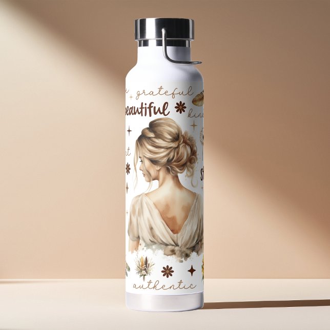 Wasserfarbene Frau mit Blonde-Haar-Boho-Bestätigun Trinkflasche (Von Creator hochgeladen)