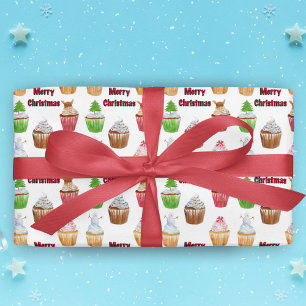 Wasserfarbene Frohe Weihnachten Cupcakes Geschenkpapier