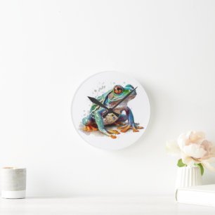 Wasserfarbene Frosch-Uhr in Juwel-Tönen Runde Wanduhr