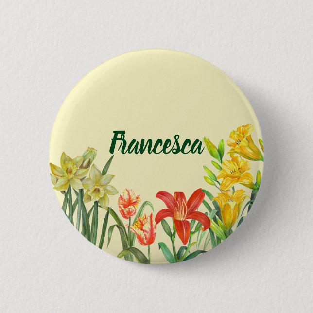 Wasserfarbene Frühlingsblumen Blumenbilder Button (Vorderseite)