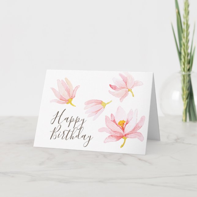 Wasserfarbene Frühlingsblumen. Happy Birthday Karte (Vorderseite)