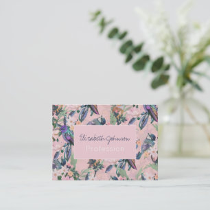 Wasserfarbene Frühlingsblumen Vögel Rosa Muster Visitenkarte