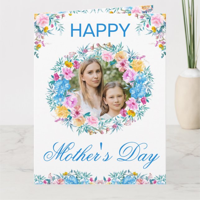 Wasserfarbene Frühlingsblumen Wreath Mother Day Karte (Vorderseite)