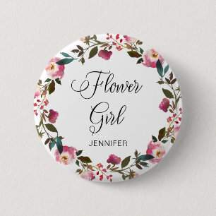 Wasserfarbene Frühlingsblütenblume Girl Button