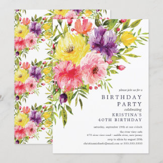 Wasserfarbene FrühlingsflorierungGeburtstags-Party Einladung