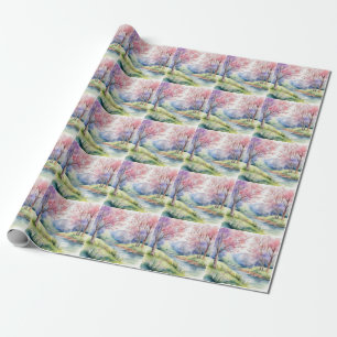 Wasserfarbene Frühlingslandschaft Geschenkpapier