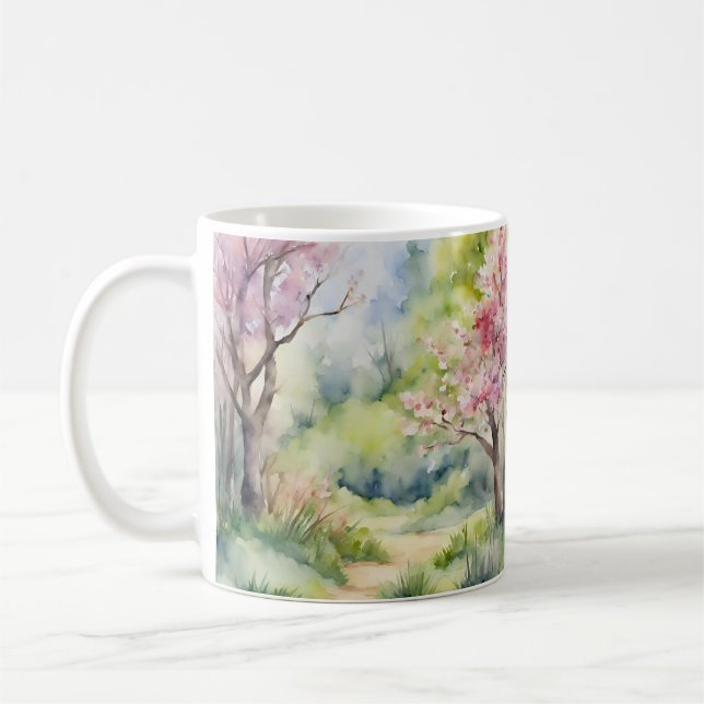 Wasserfarbene Frühlingslandschaft Kaffeetasse (Links)
