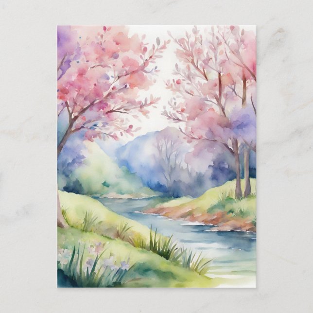 Wasserfarbene Frühlingslandschaft Postkarte (Vorderseite)