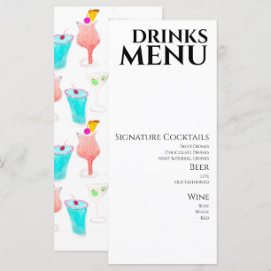 Wasserfarbene Getränke Cocktail Weinkarte für Hoch Menükarte