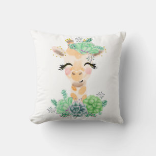 Wasserfarbene Giraffe mit Sukkulenten-Wurfkissen Kissen