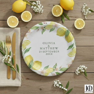 Wasserfarbene Girlande Mediterrane Zitrus-Hochzeit Pappteller