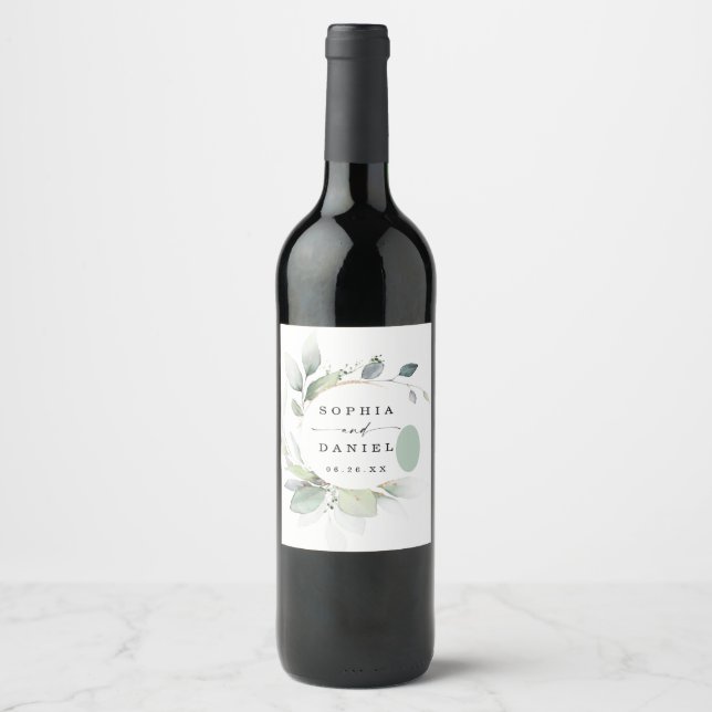 Wasserfarbene Grün Hochzeitgenössische Wine Favori Weinetikett (Vorderseite)