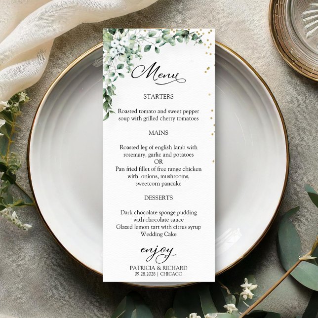 Wasserfarbene Grünanlagen Elegante Hochzeitskarte Menükarte (Von Creator hochgeladen)