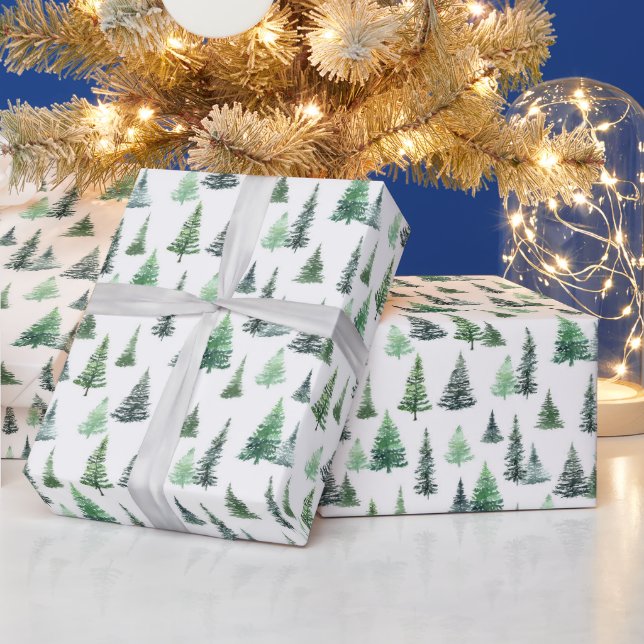Wasserfarbene, grüne Bäume Waldmuster Geschenkpapier (Feiertage)