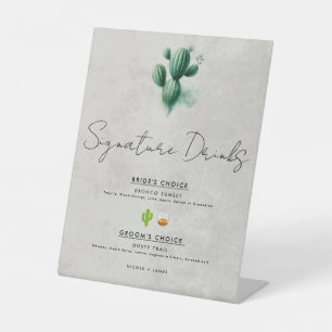 Wasserfarbene grüne Kaktus-Hochzeits-Signature-Dri Sockelschild