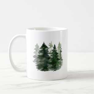 Wasserfarbene Grüne Kiefernwälder Urlaub Kaffeetasse