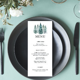 Wasserfarbene grüne Pinienwälder HochzeitsMENÜ Menükarte