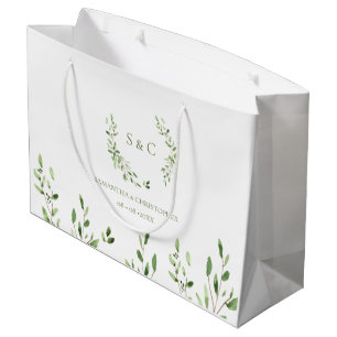 Wasserfarbene Grünkrone Monogramm-Hochzeit Große Geschenktüte