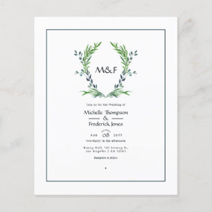 Wasserfarbene Grünlauben-Kresten-Monogramm-Hochzei Flyer