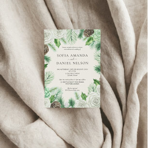 Wasserfarbene Grünpflanzen Blumen Winter Hochzeit Einladung