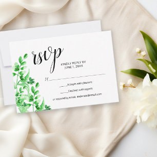 Wasserfarbene Grünpflanzen Elegante Kalligrafie Ho RSVP Karte