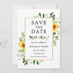 Wasserfarbene Grünpflanzen Sonnenblumen Save the D Save The Date