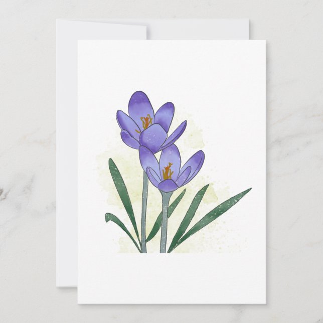 Wasserfarbene handbemalte Crocus-Blume Einladung (Vorderseite)