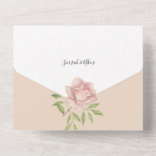Wasserfarbene, handgestrichene Rose All In One Einladung