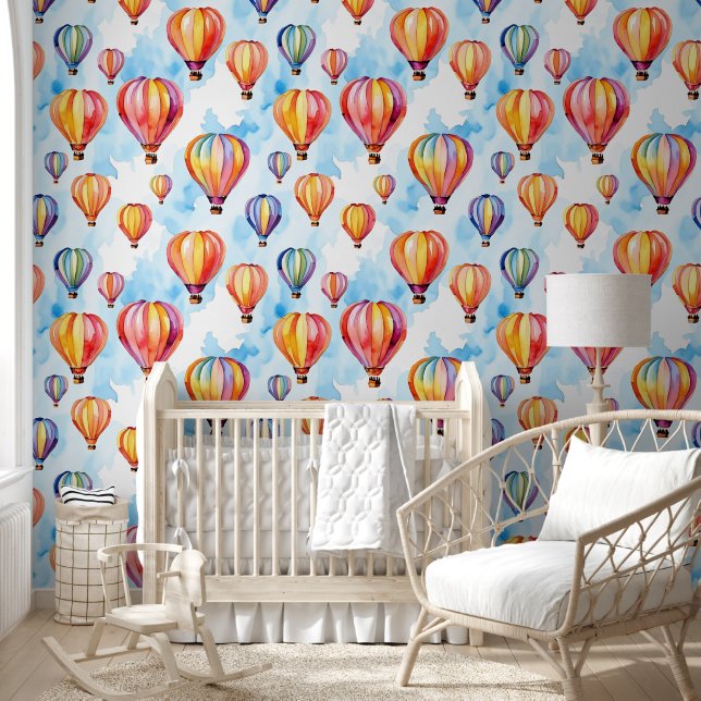 Wasserfarbene Heißluftballons Tapete (Kinder)