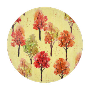 Wasserfarbene Herbstbäume: Nahtlose Illustration Schneidebrett