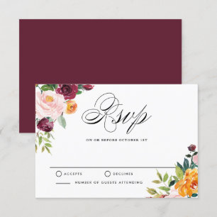 Wasserfarbene Herbstblüten Blütenblütenhochzeit UA RSVP Karte