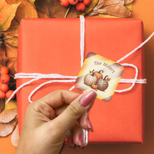 Wasserfarbene Herbstkürbis personalisiert Quadratischer Aufkleber