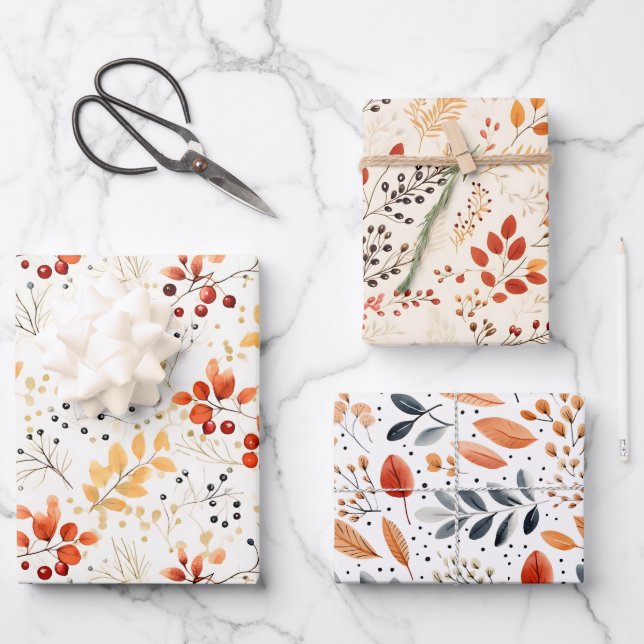 Wasserfarbene Herbstleaves - sanfter Fall Elegante Geschenkpapier Set (Vorderseite)