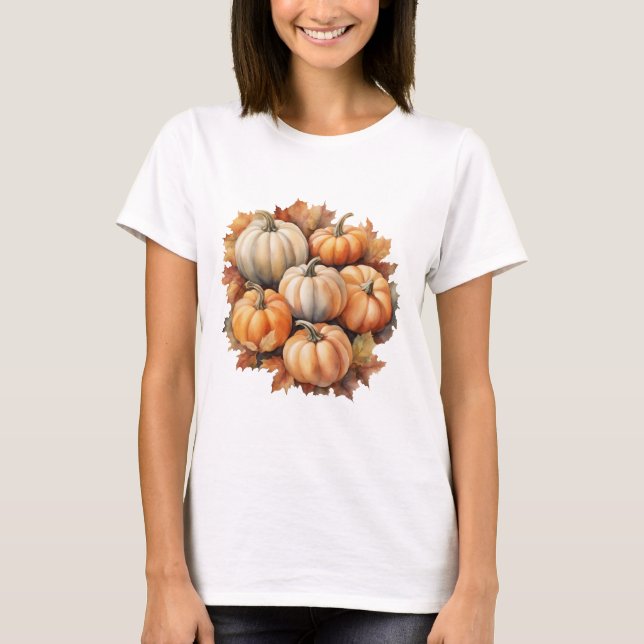 Wasserfarbene Herbstpumpen mit Blätter T-Shirt (Vorderseite)