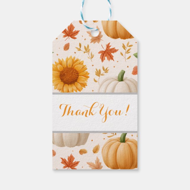 Wasserfarbene Herbstpumpen und Sonnenblumenmuster Geschenkanhänger (Rückseite)